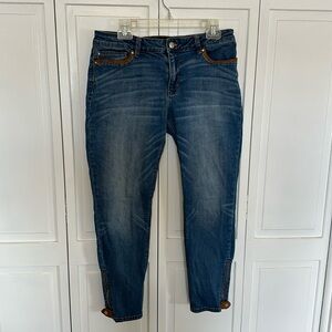 White House black market skimmer jeans with faux leather trim